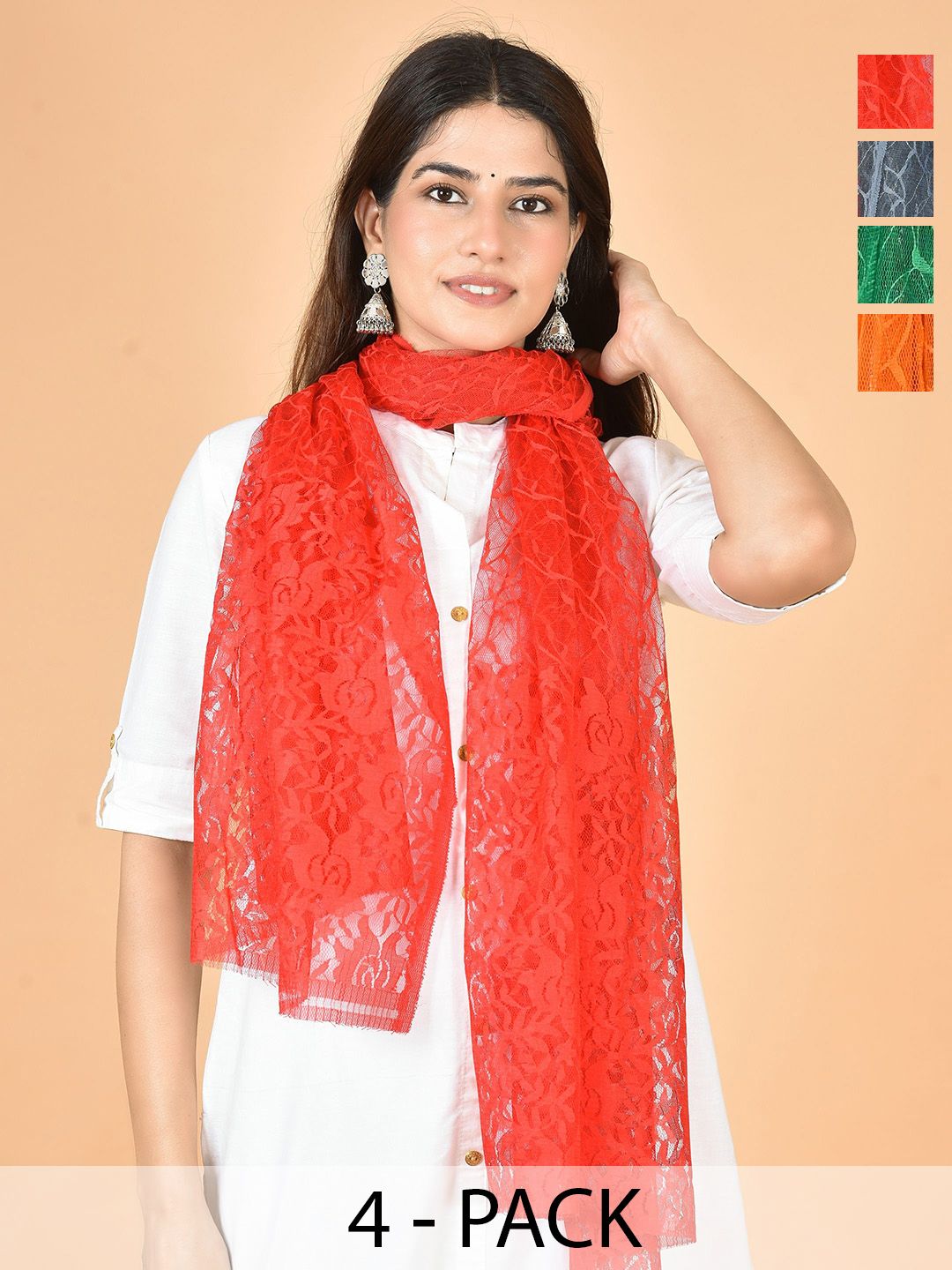 Nakoda Creation Selection Of 4 Floral Self Design Net Dupattas-picture-29