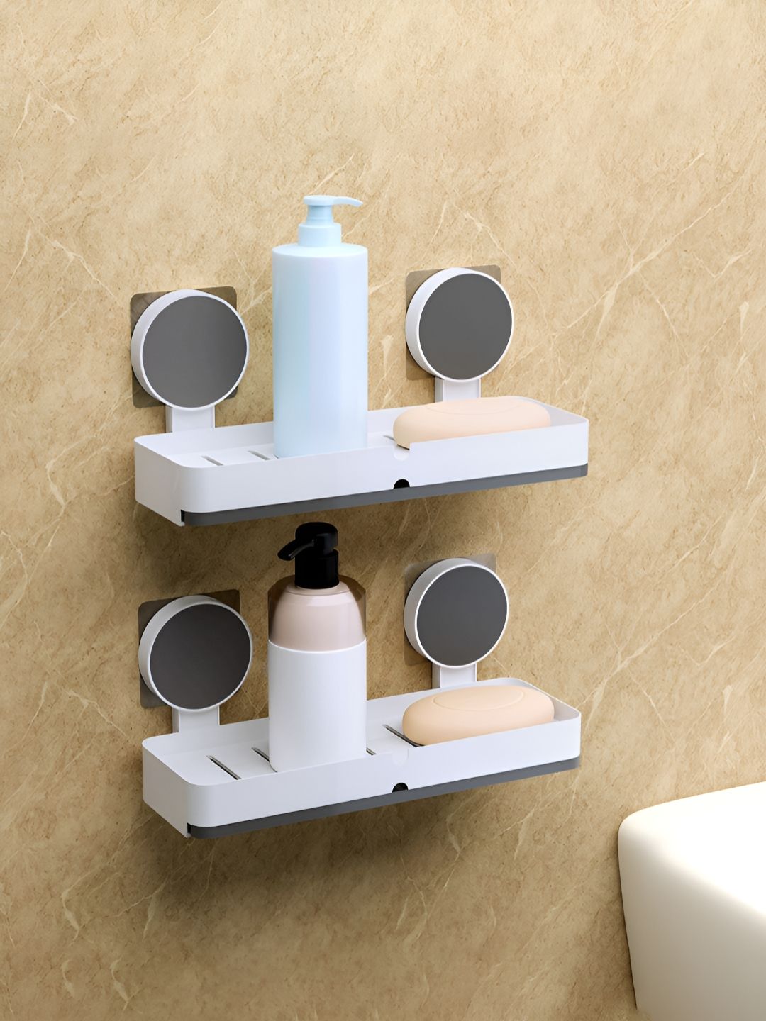 Aura White 2 Pieces Self-Adhesive Soap Holder with Drain Tray-picture-16