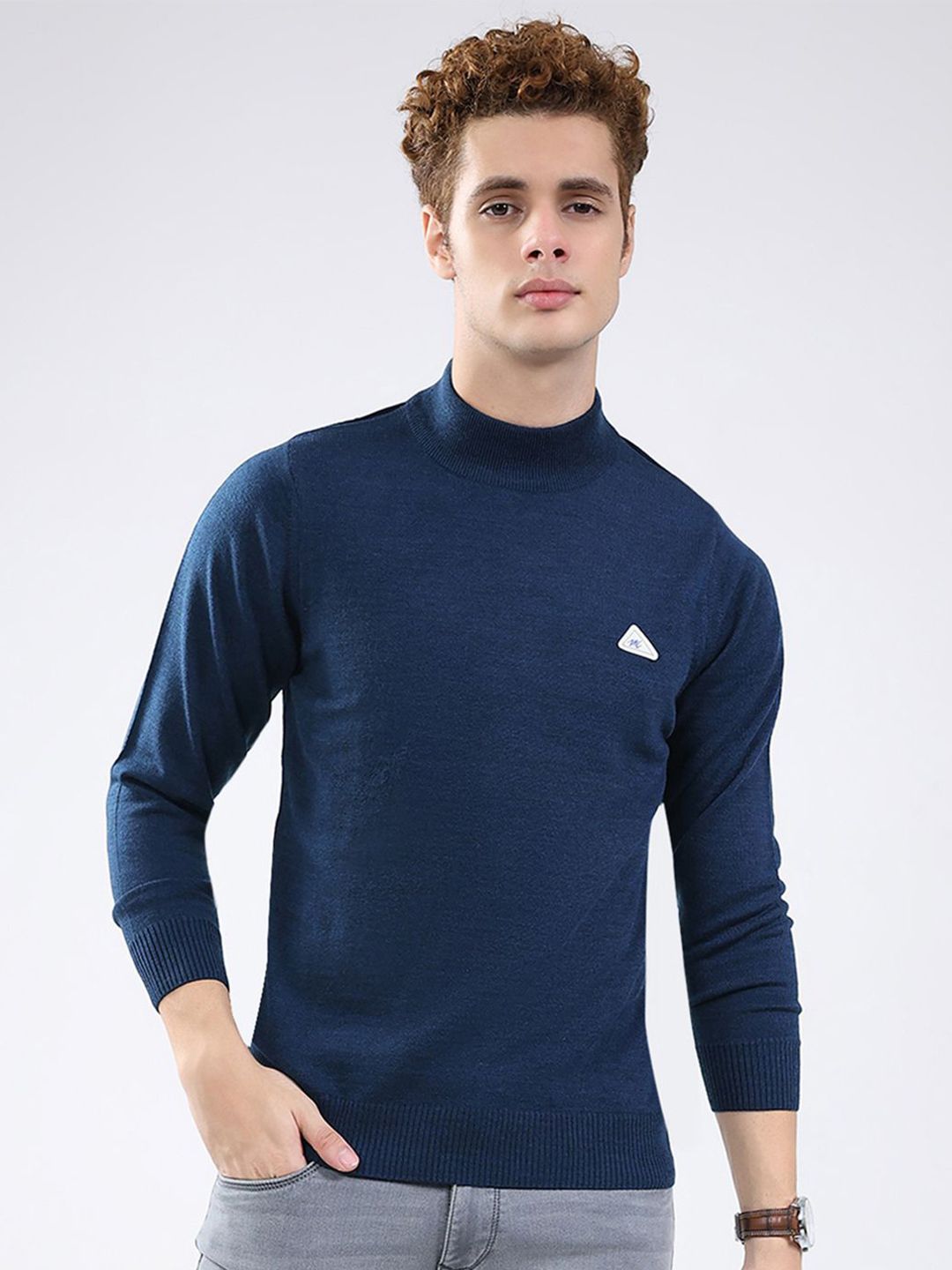 Monte Carlo Men Mock Neck Full Sleeve Woollen Pullover-image-35