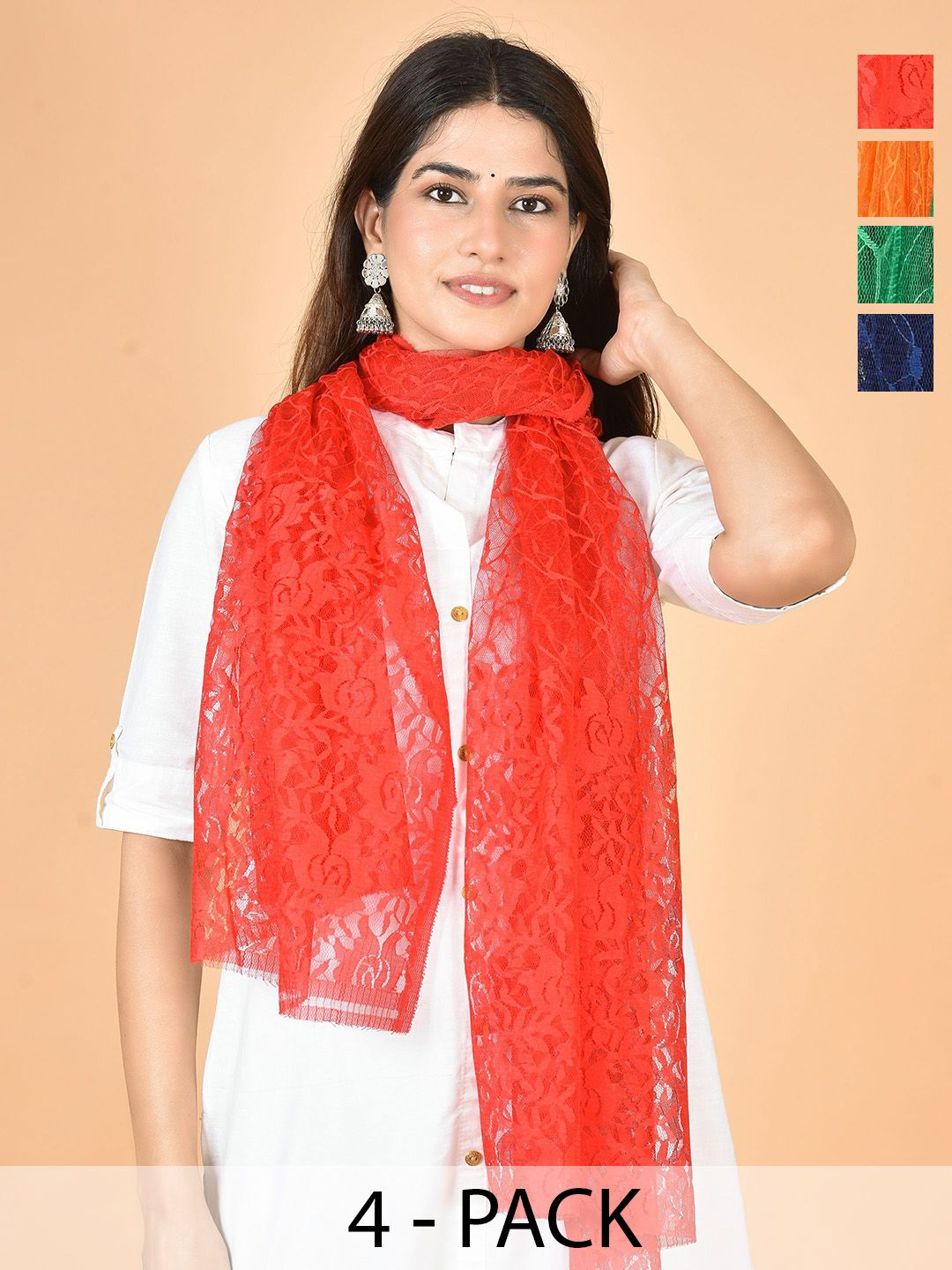 Nakoda Creation Selection Of 4 Floral Self Design Net Dupattas-picture-20