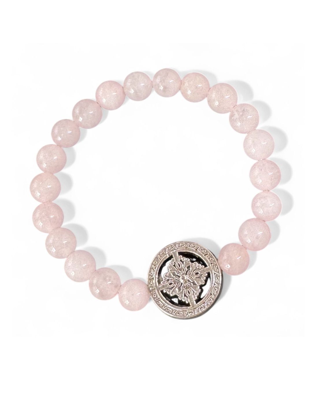 Gems Guru Unisex Pink & Silver-Toned Rose Quartz Crystals Beaded Metal Bracelet-picture-16
