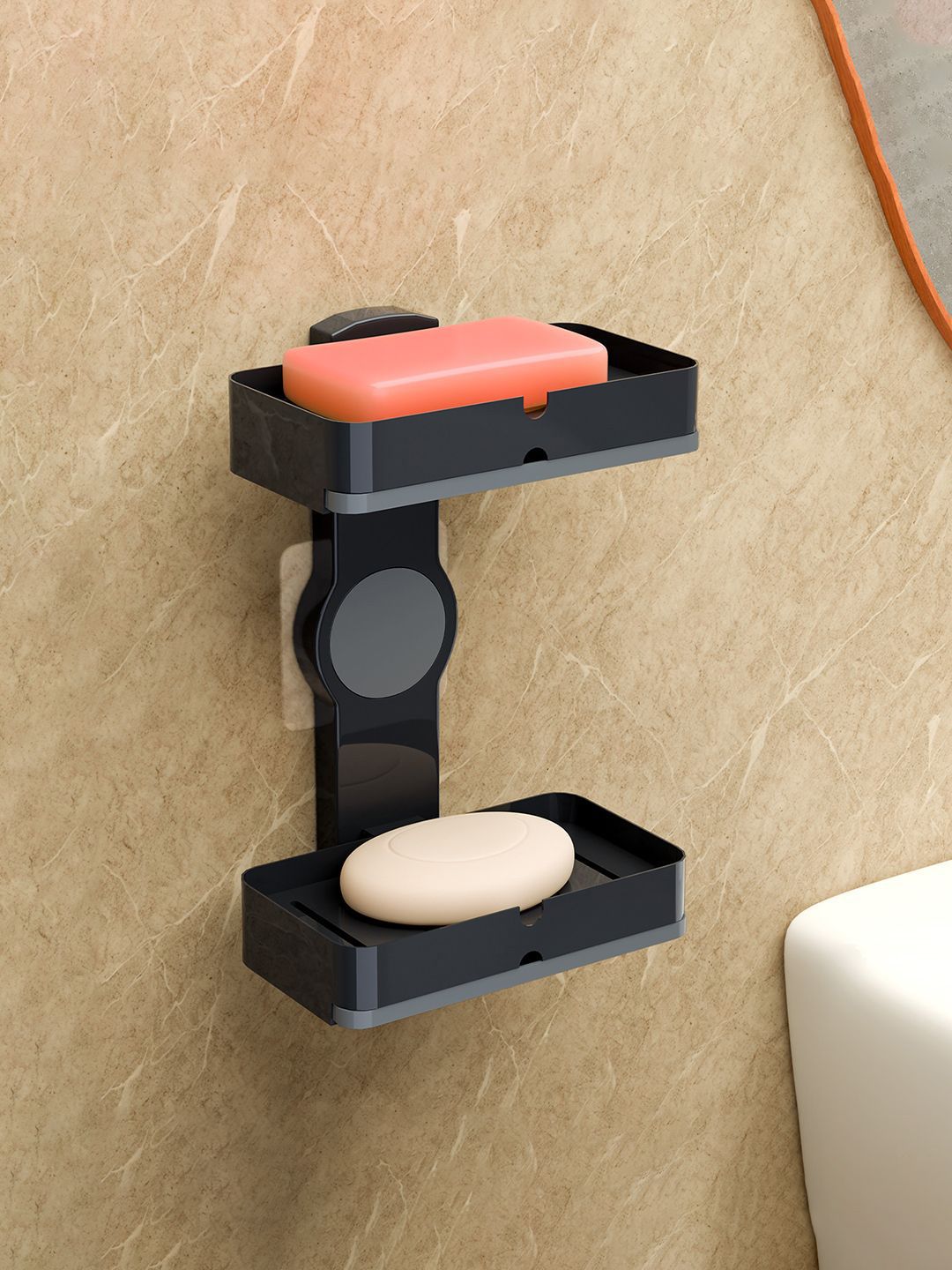 Kuber Industries Black & Grey Self-Adhesive Double Layers Soap Holder-picture-46