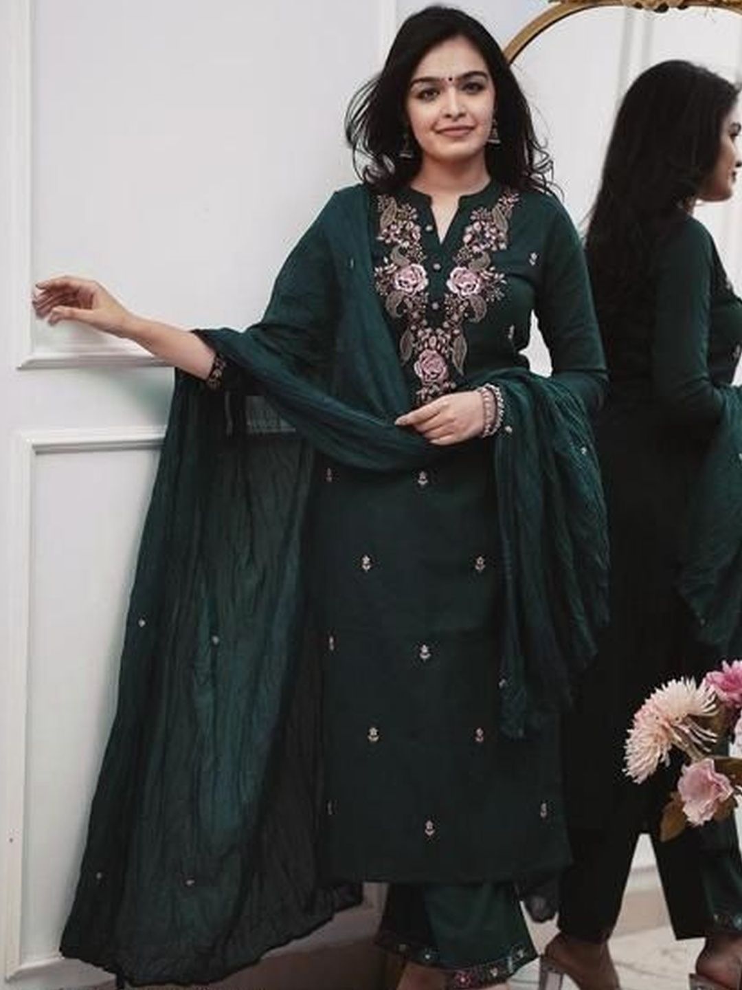 SUPPAR SLEAVE Women Floral Embroidered Regular Thread Work Kurta with Palazzos & Dupatta-picture-41