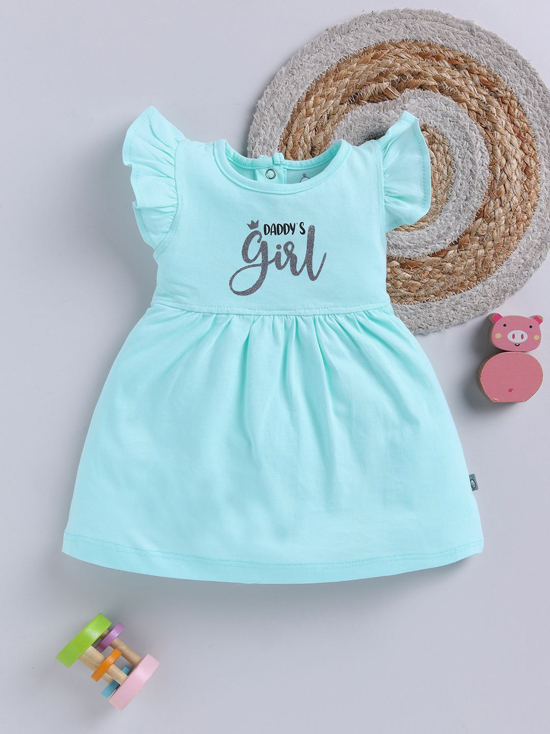 YK X Tinyo Printed Flutter Sleeve Cotton Fit & Flare Dress