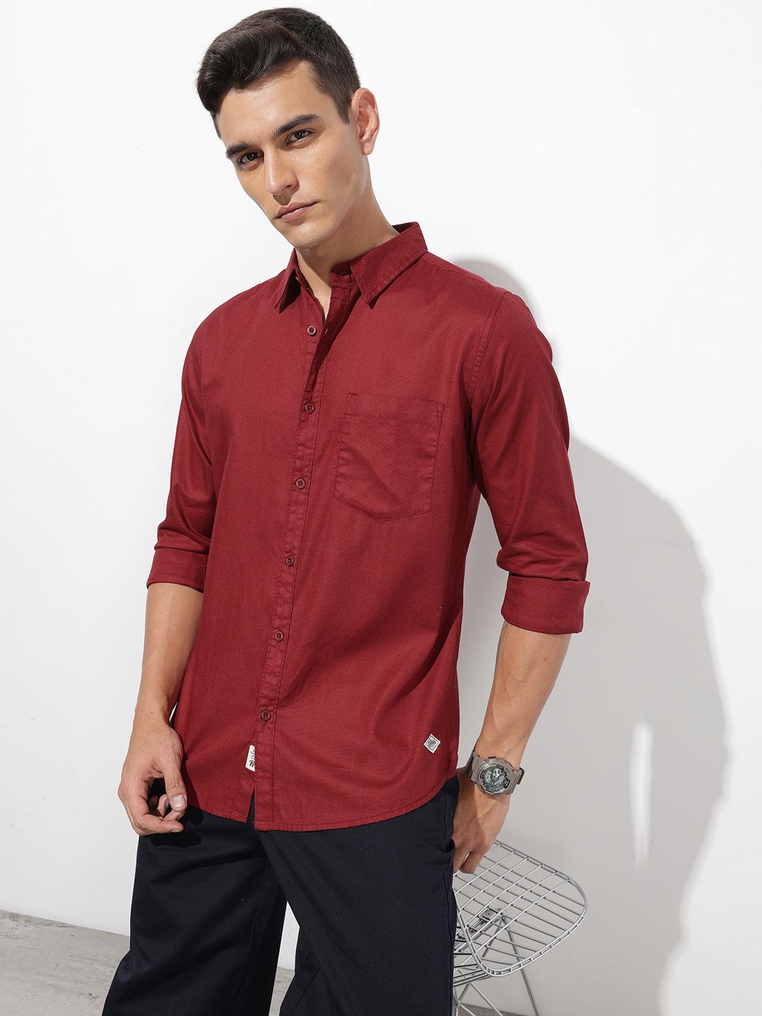 The Roadster Life Co. Pure Cotton Self Design Textured Shirt-picture-33