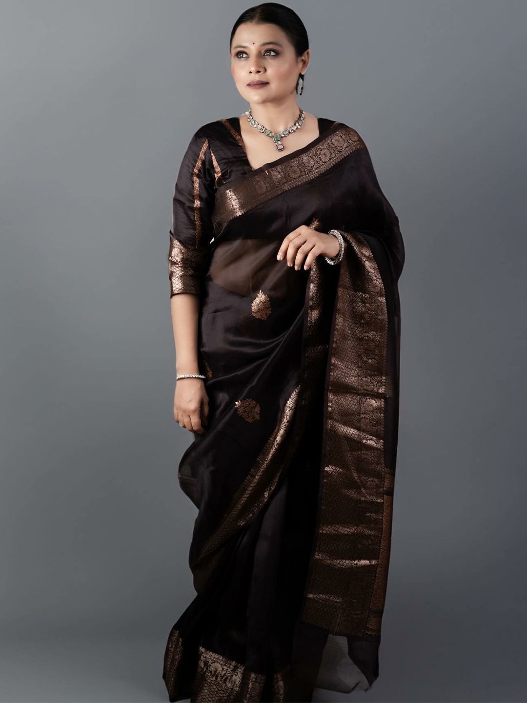 SWEETPEL Ethnic Motifs Woven Design Zari Banarasi Saree-picture-32