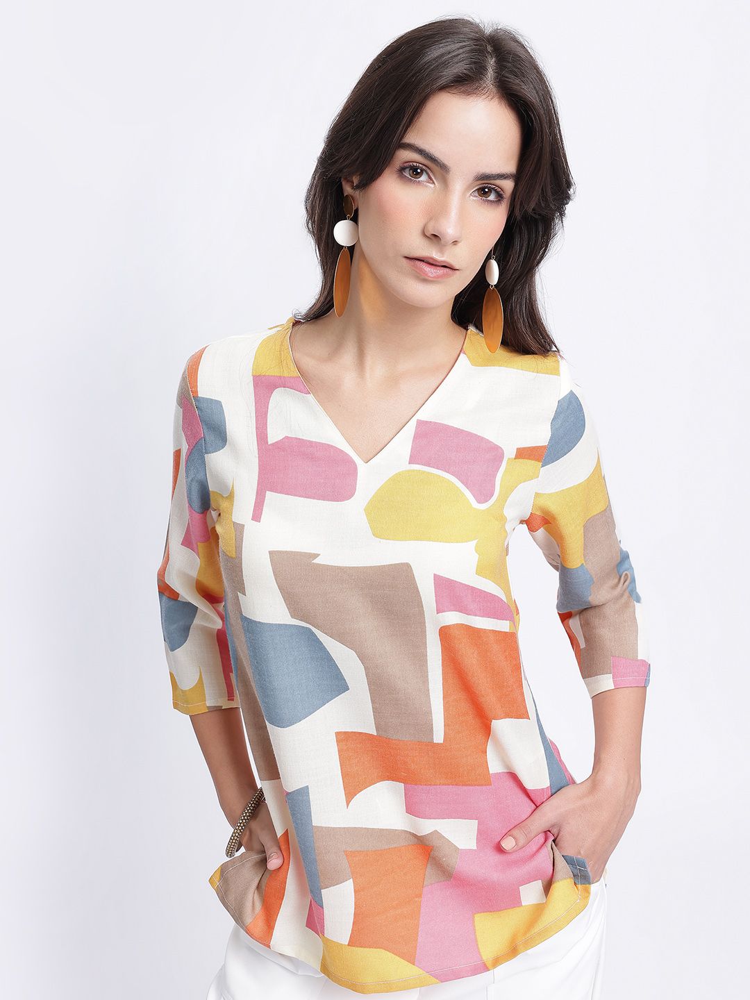 Anouk Rustic Abstract Printed V-Neck Straight Kurti-picture-25