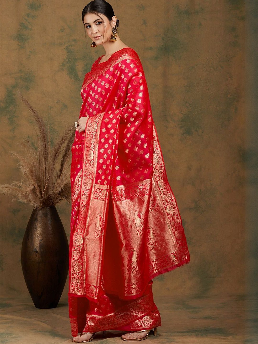 Desi Fusion Ethnic Motifs Woven Design Zari Saree-picture-35