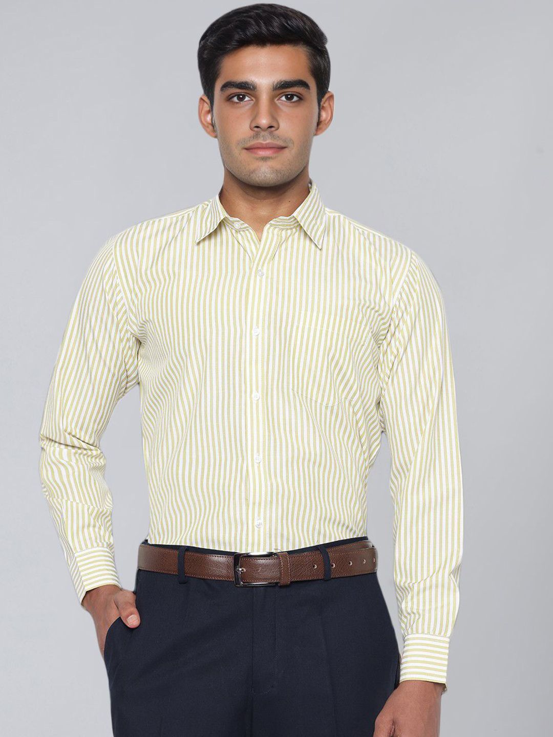 ACCOX Men Comfort Fit Vertical Striped Spread Collar Cotton Formal Shirt-picture-56