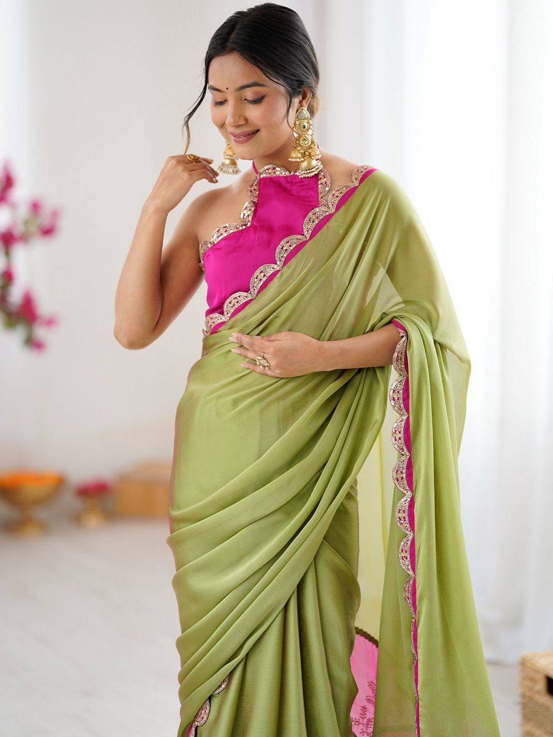 Saree mall Embellished Embroidered Sequinned Pure Georgette Sarees-image-29