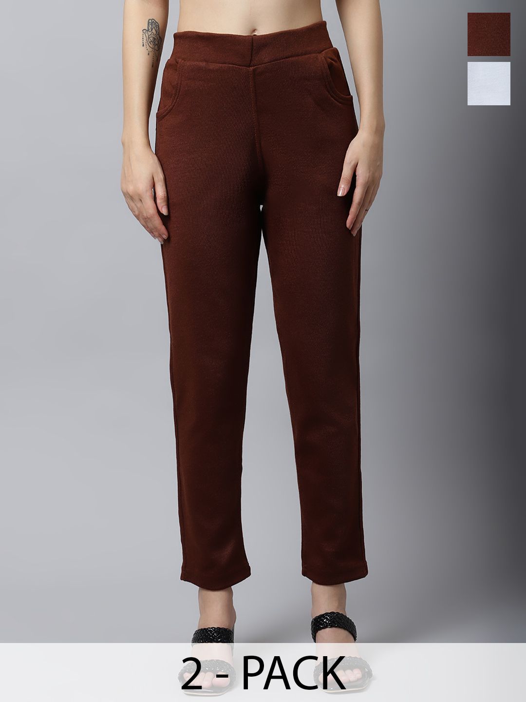 LEGITLOOKS Women Pack Of 2 Regular Fit Mid-Rise Woollen Trousers-picture-23