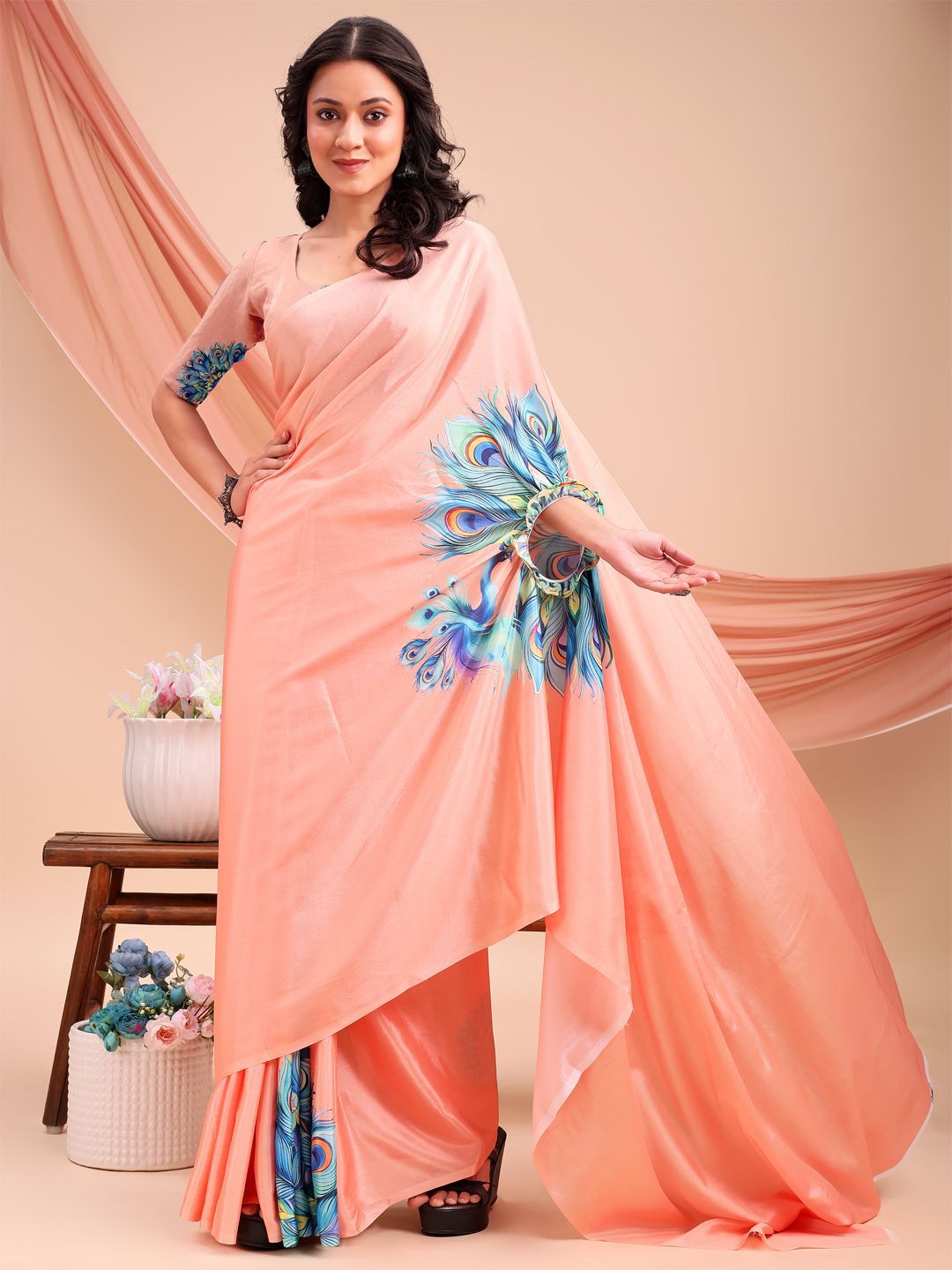 Leelavati Ethnic Motifs Printed Satin Saree-picture-20