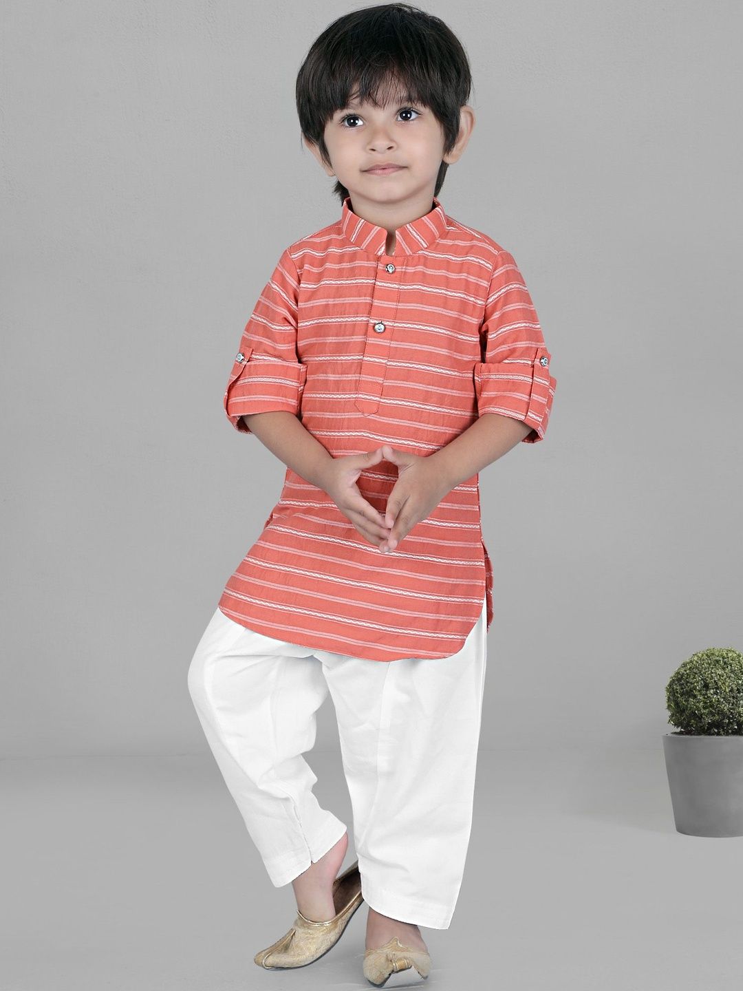 Sangria Boys Peach Printed Cotton Blend A-Line Kurta & Pyjamas-picture-56