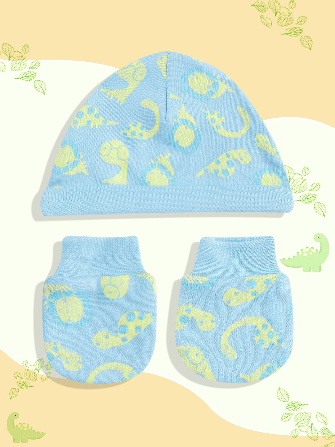 mothercare Infant Boys Pure Cotton Printed Beanie with Pair of Mittens-picture-49