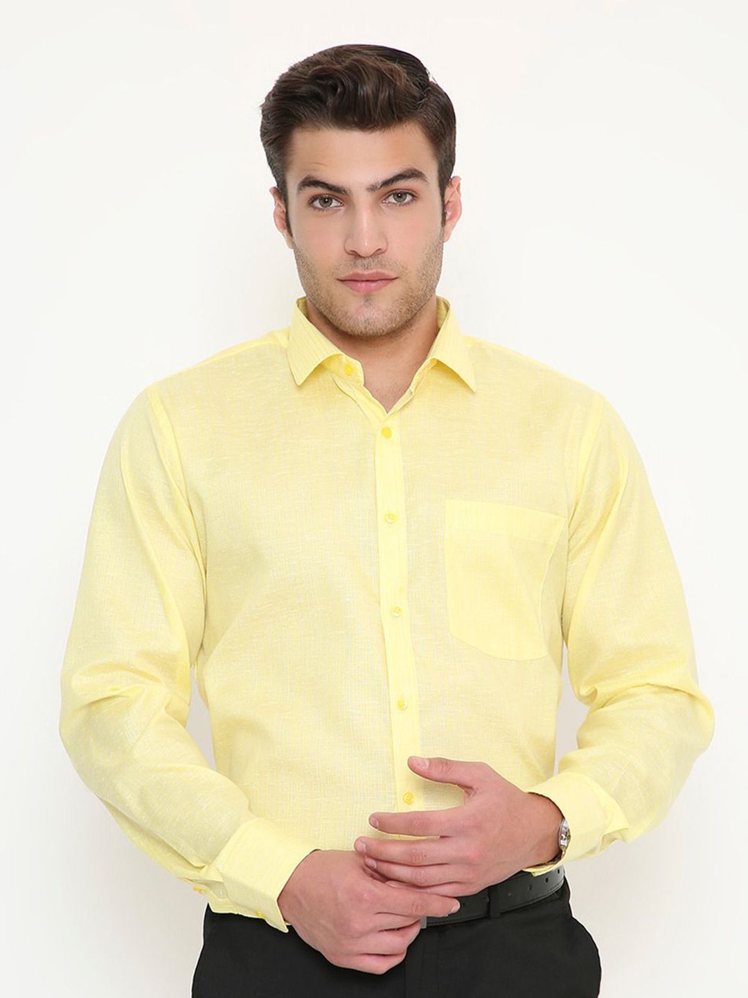 Maharaja Men India Slim Fit Solid Spread Collar Formal Shirt-picture-47