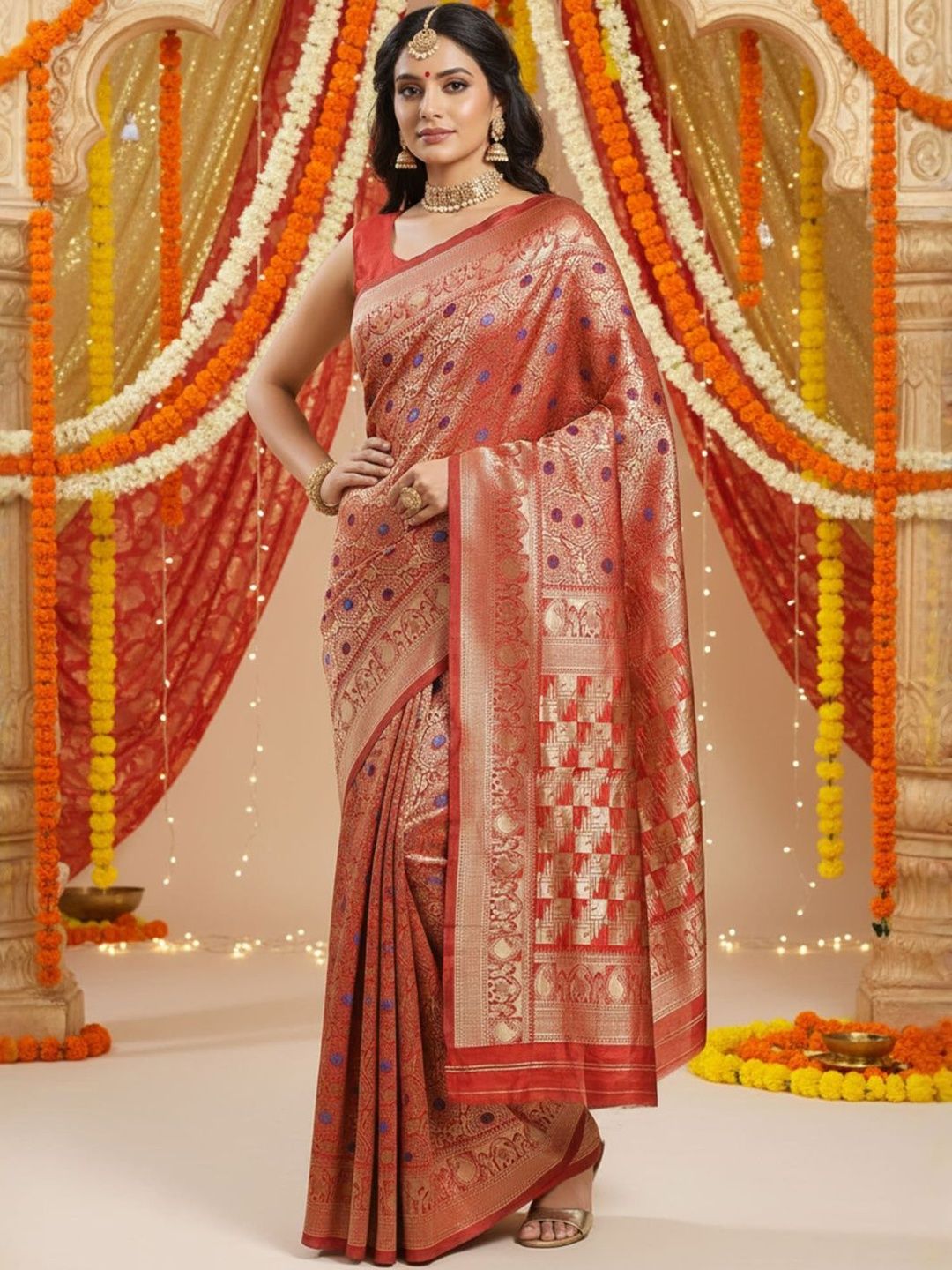 Anouk Rustic Ethnic Motifs Woven Design Zari Banarasi Saree-picture-29