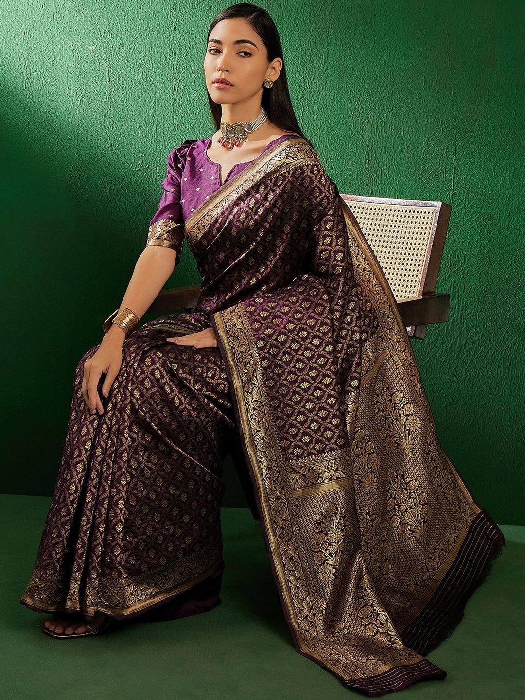 Desi Fusion Ethnic Motifs Woven Design Zari Saree-picture-12