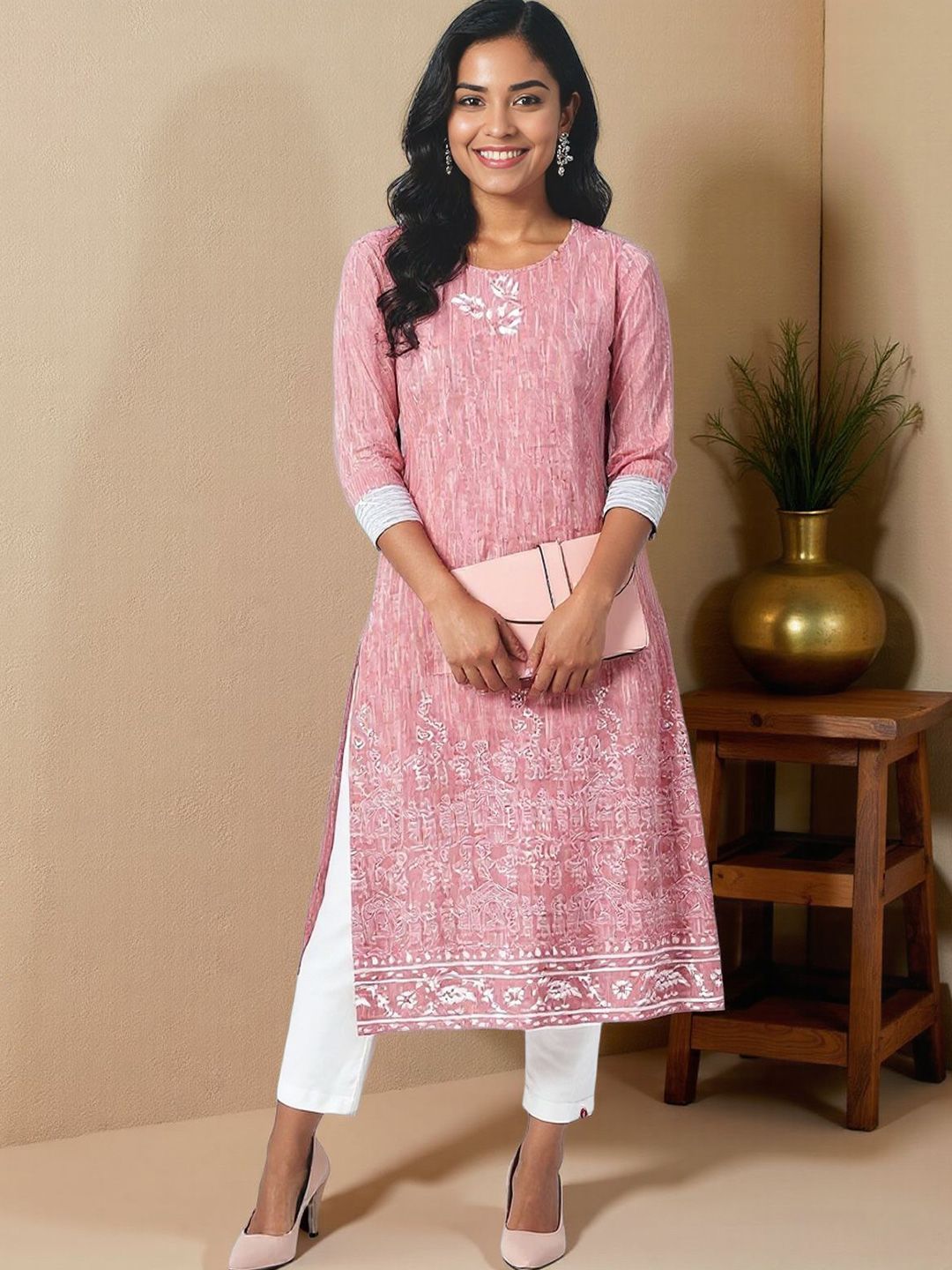 KYVO Floral Printed Round Neck Cotton Kurta-picture-23