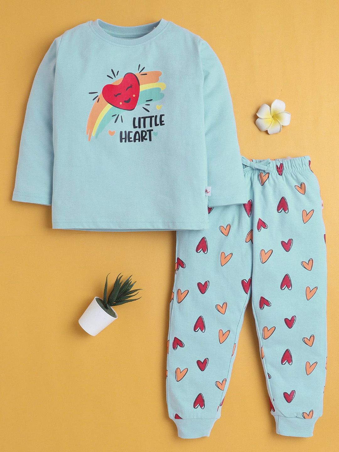BUMZEE Girls Printed Pure Cotton Long Sleeve T-Shirt & Trousers Night Suit-picture-9