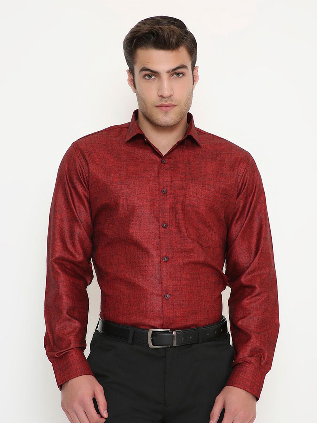 Maharaja Men India Slim Fit Textured Spread Collar Formal Shirt-picture-49