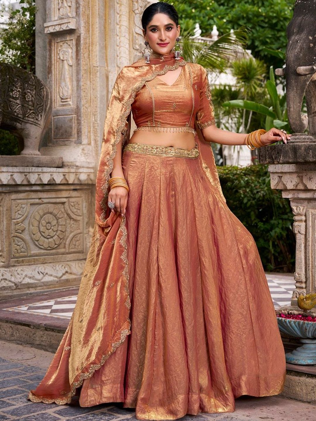 LOOKNBOOK ART Women Rust Silk Embroidered Unstitched Lehenga Choli-picture-38