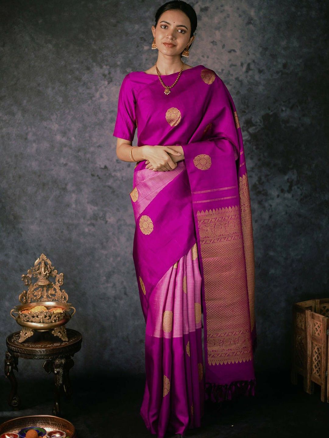 SWEETPEL Ethnic Motifs Woven Design Zari Banarasi Saree-picture-27