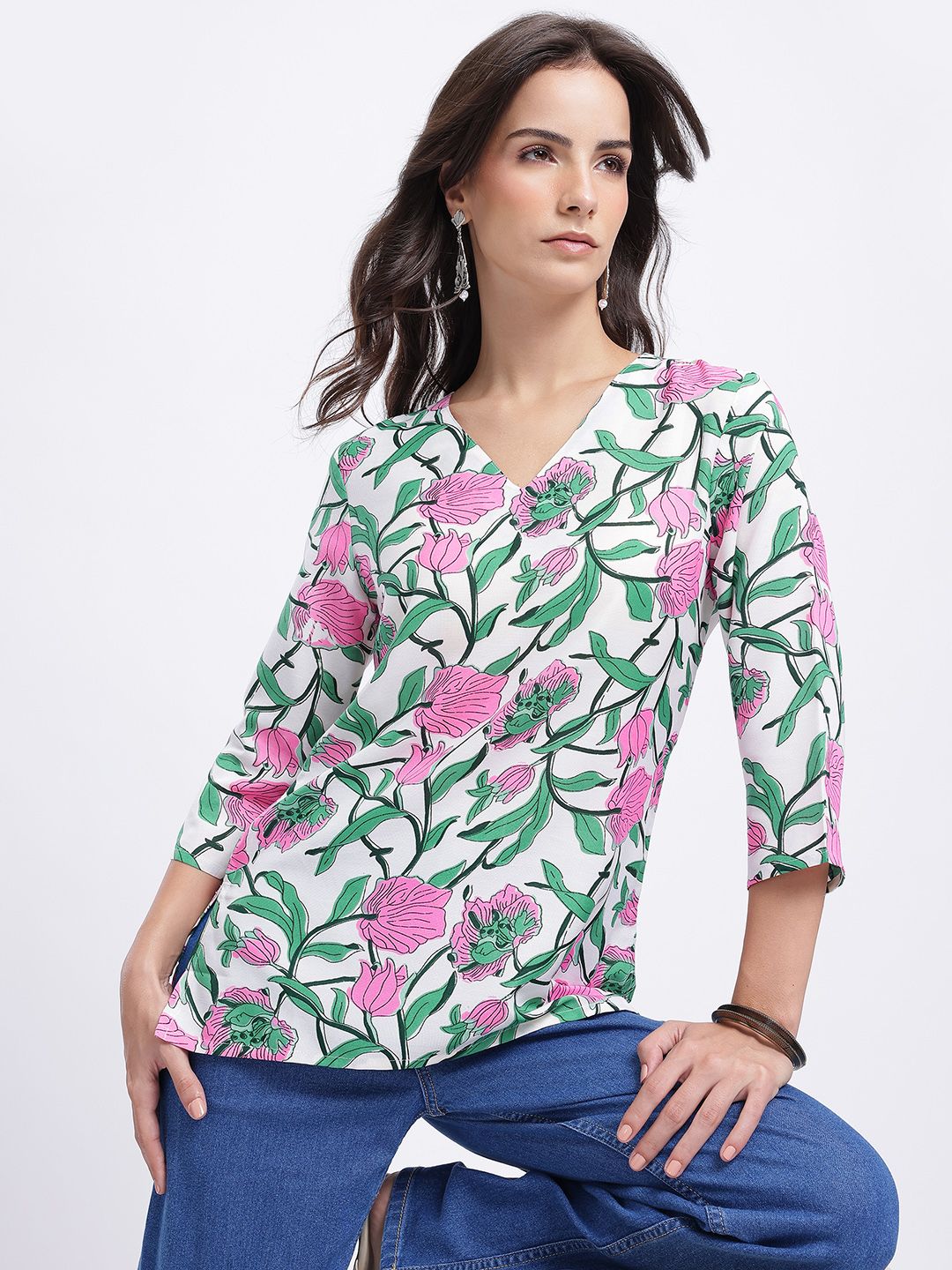 Anouk Rustic Floral Print Short Kurti-image-40