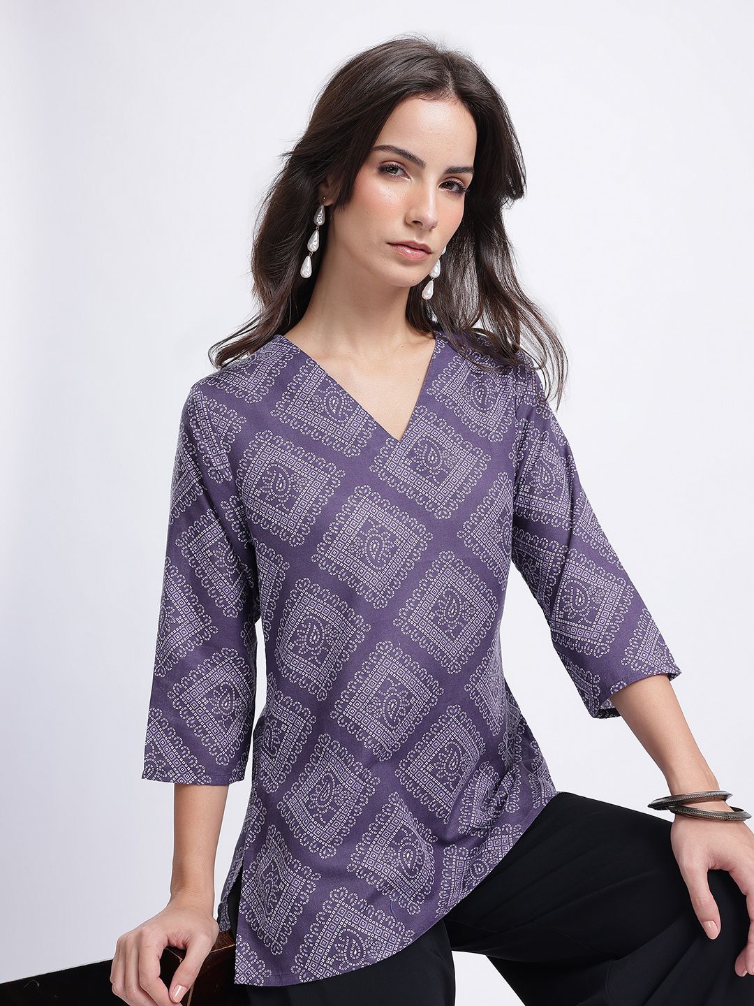 Anouk Rustic Bandhani Print Short Kurti-image-42