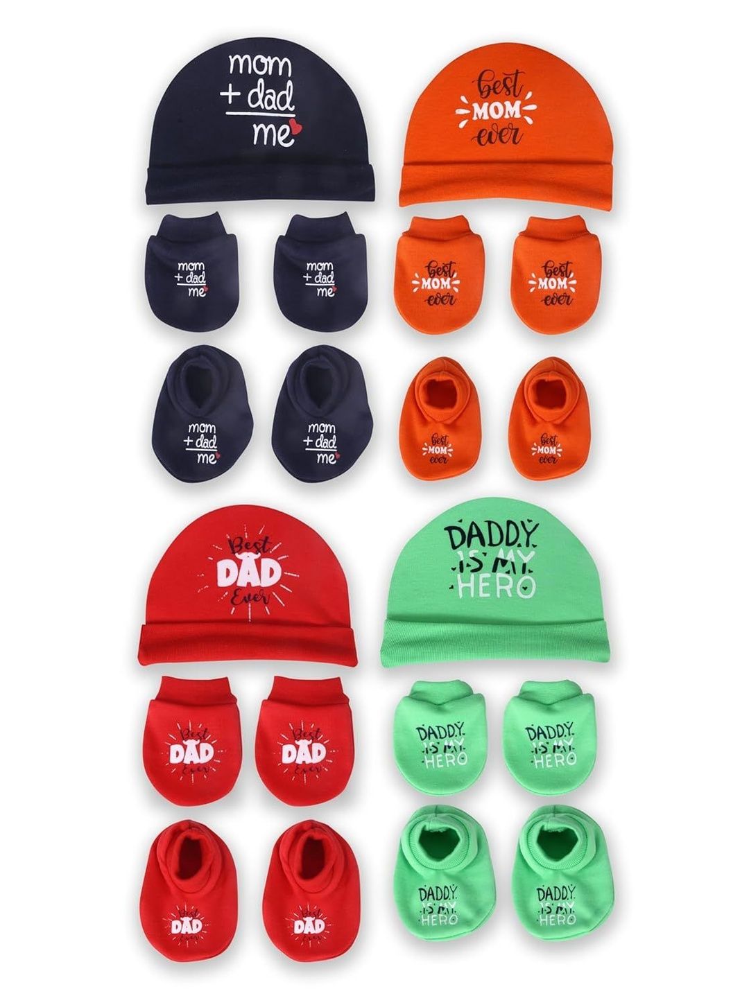 Mom's Darling Kids Pack of 4 Printed Cotton Beanie & Mittens With Booties-picture-25