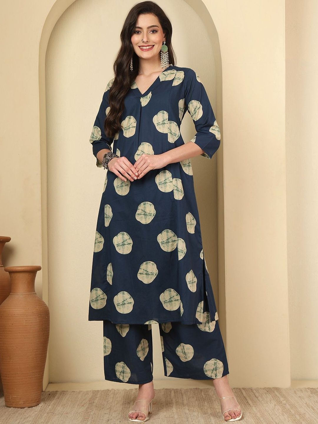 SZN Floral Printed Pure Cotton V-Neck Tunic With Palazzos Co-Ords-picture-32