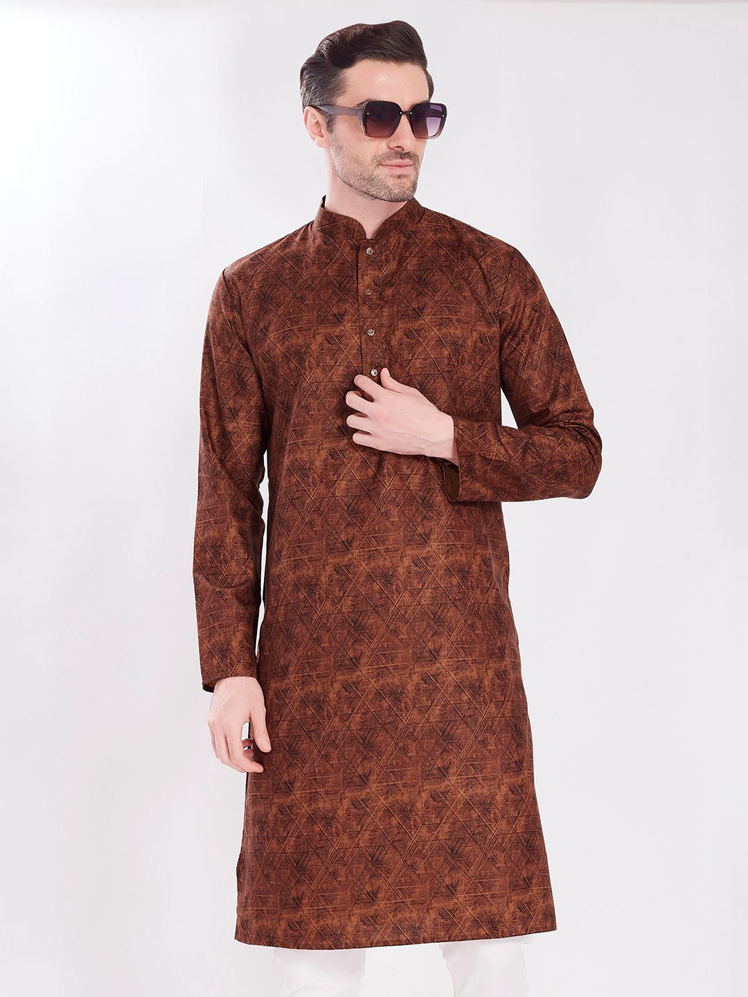 DIVISIVE Geometric Printed Mandarin Collar Straight Kurta-picture-31
