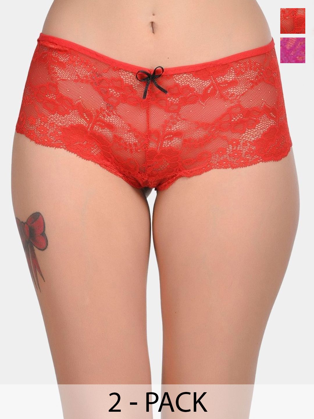 XENZA Pack Of 2 Mid-Rise Self-Designed Bikini Briefs - XN-2C-05338-RD-RPI-image-32