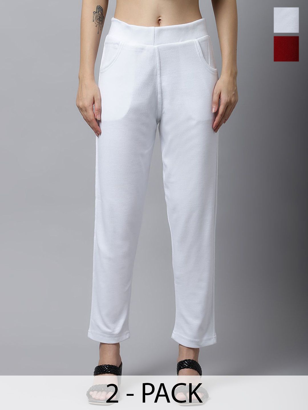 LEGITLOOKS Women Pack Of 2 Regular Fit Mid-Rise Trousers-picture-24