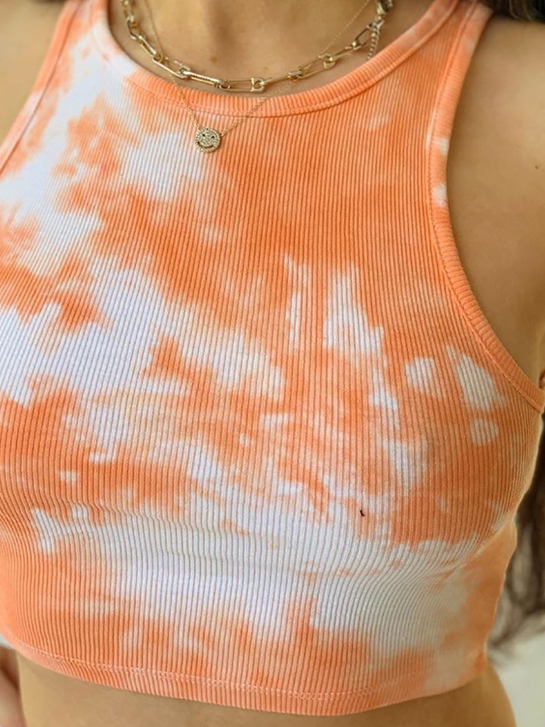 StyleCast Women Tie and Dye Round Neck Sleeveless Crop Top-image-0