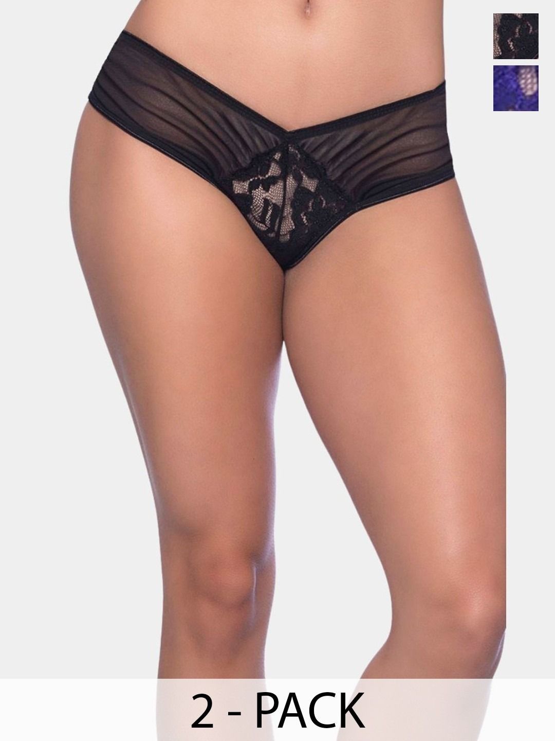 XENZA Pack Of 2 Mid-Rise Self-Designed Bikini Briefs - XN-2C-05843-NBL-BK-image-37