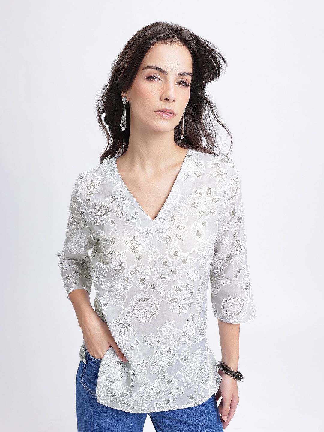 Anouk Rustic Floral Print Short Kurti-image-41