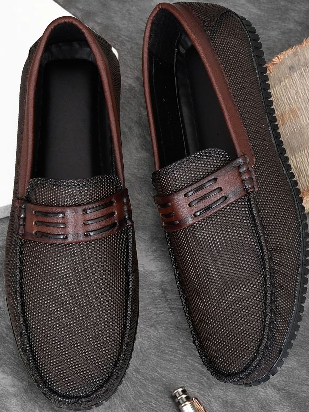 HERE&NOW Men Brown Slip-On Formal Loafers-picture-38