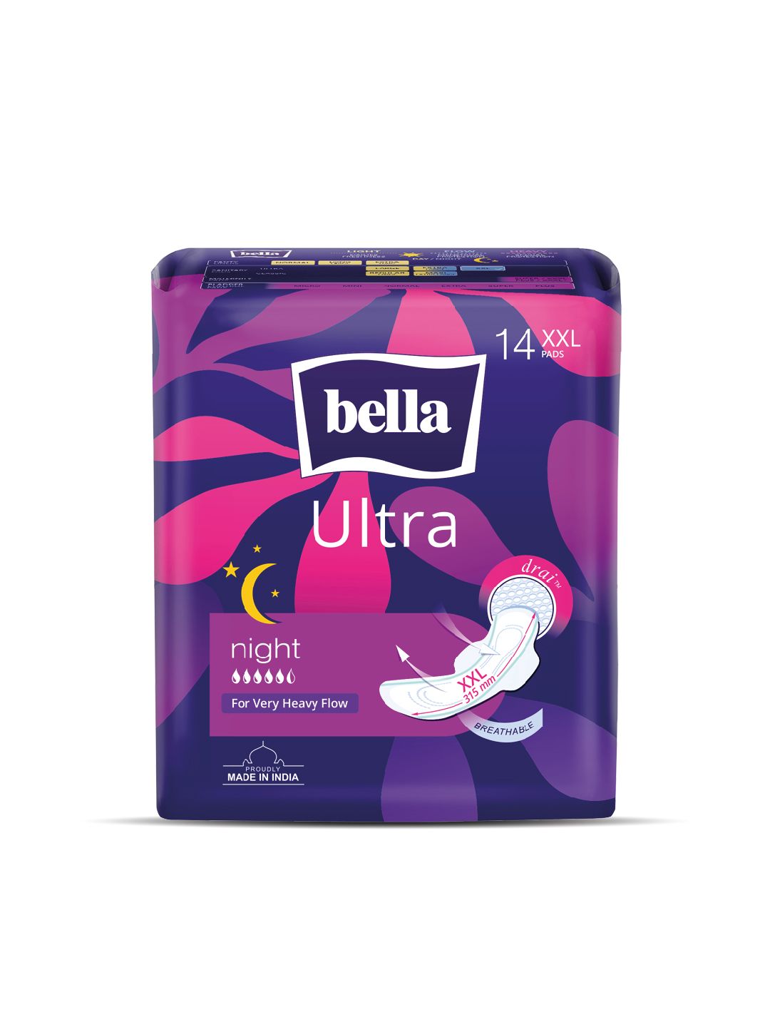bella Ultra Night Drai Sanitary Napkins for Very Heavy Flow - 14 XXL Pads-image-30