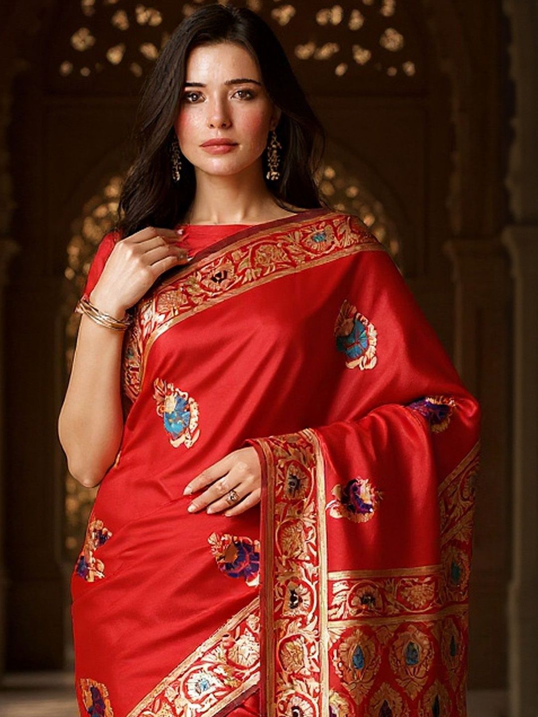 Anouk Rustic Ethnic Motifs Zari Silk Blend Handloom Banarasi Saree-image-38