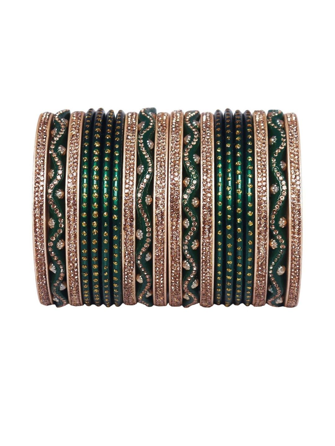 TAJ BRIDAL STORE Set Of 20 Rhinestones Studded Zig-Zag Lac Bangles-picture-10