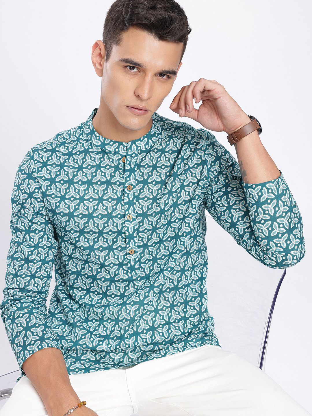 Anouk Rustic Band Collar Floral Printed Kurta-picture-20