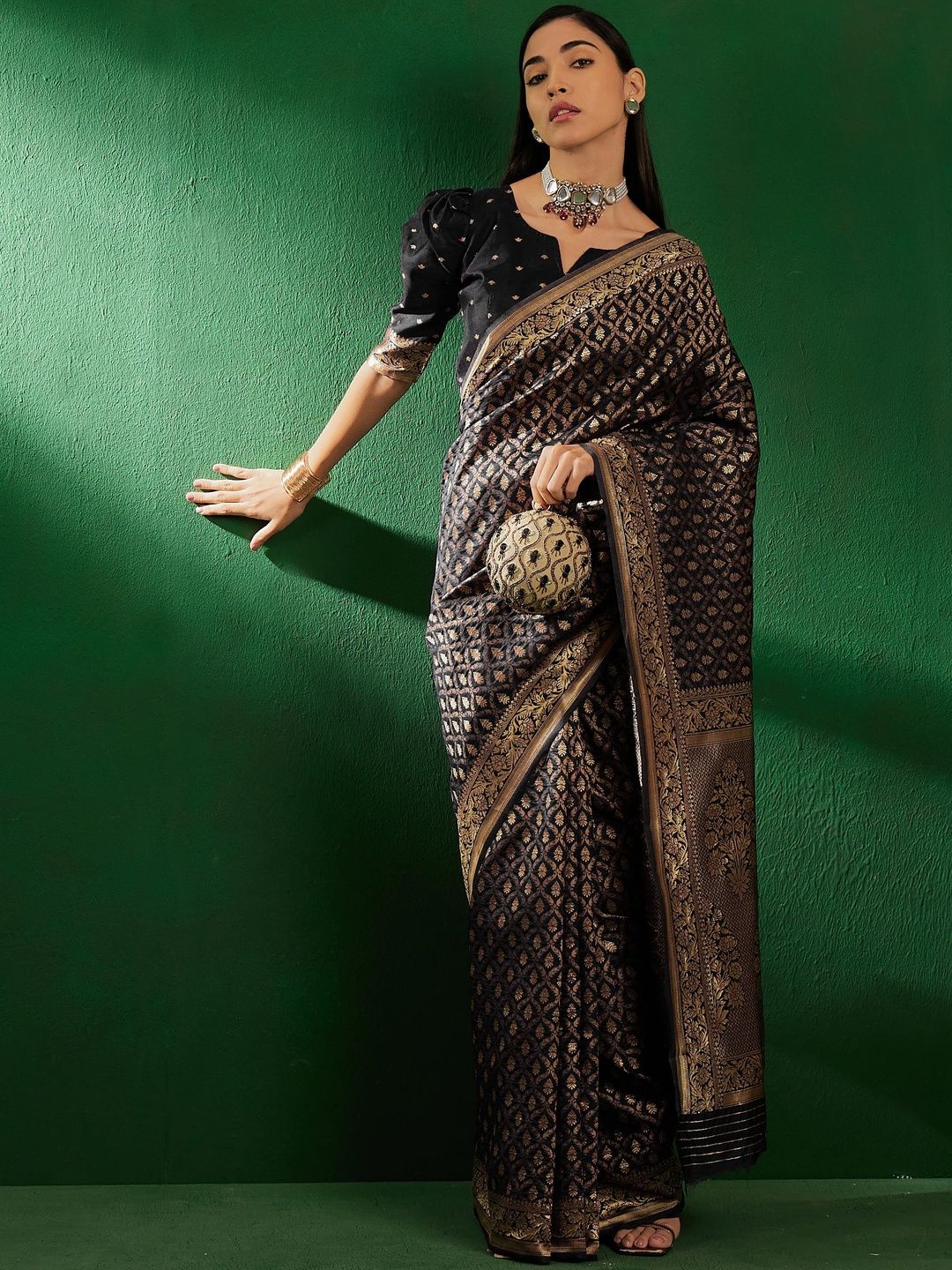 Desi Fusion Ethnic Motifs Woven Design Zari Saree-picture-11
