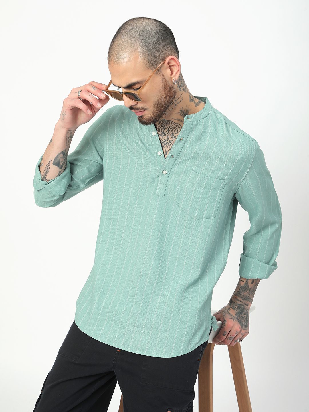 VASTRADO Men Striped Festive Cotton Straight Kurta-picture-25