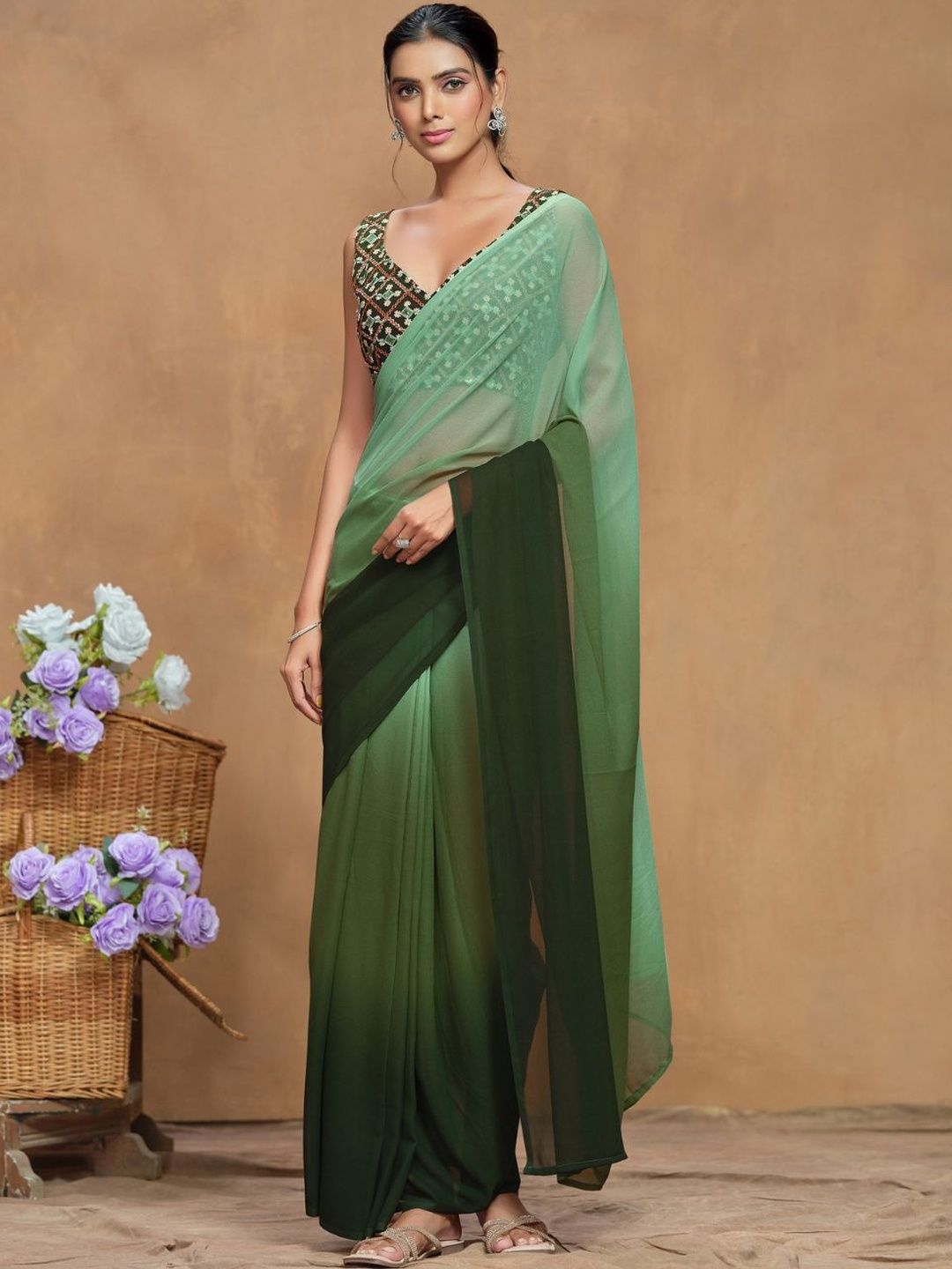 Sangria Ombre Sequinned Pure Georgette Designer Saree-picture-10
