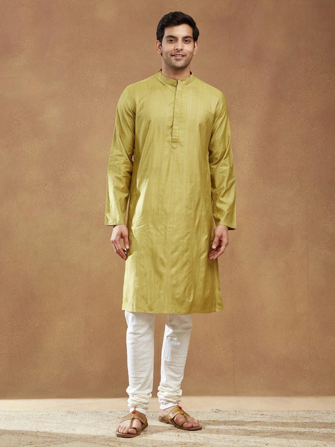 Fabindia Men Striped Printed Thread Work Slim Fit Long Kurta-picture-10