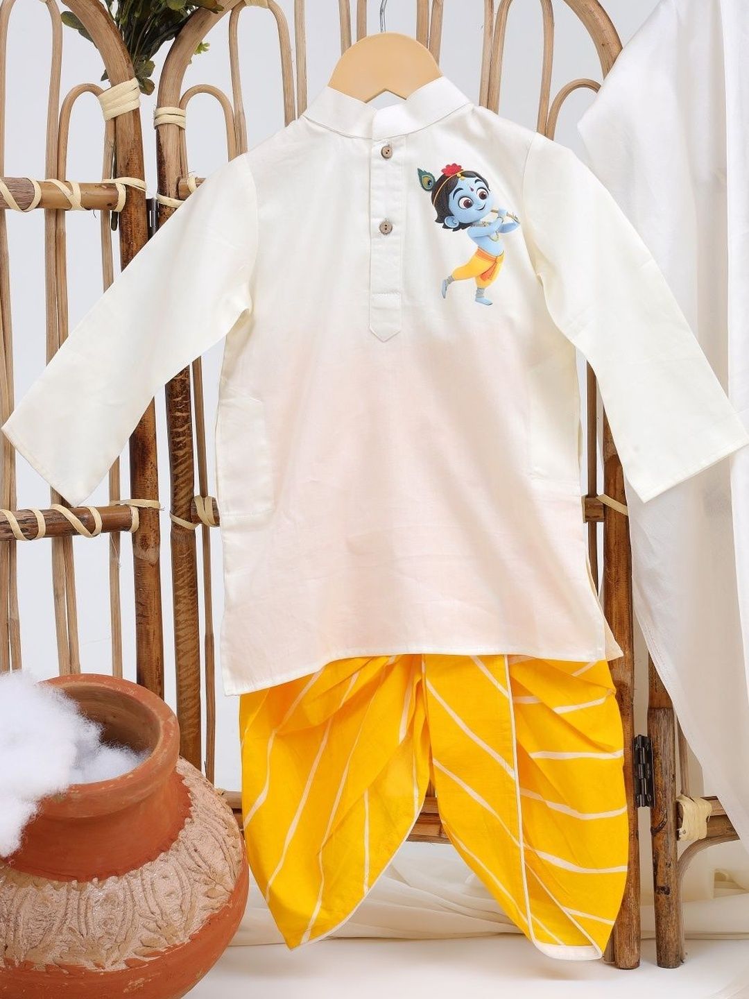 Sangria Boys Cream Regular Pure Cotton Kurta with Dhoti Pants-image-11