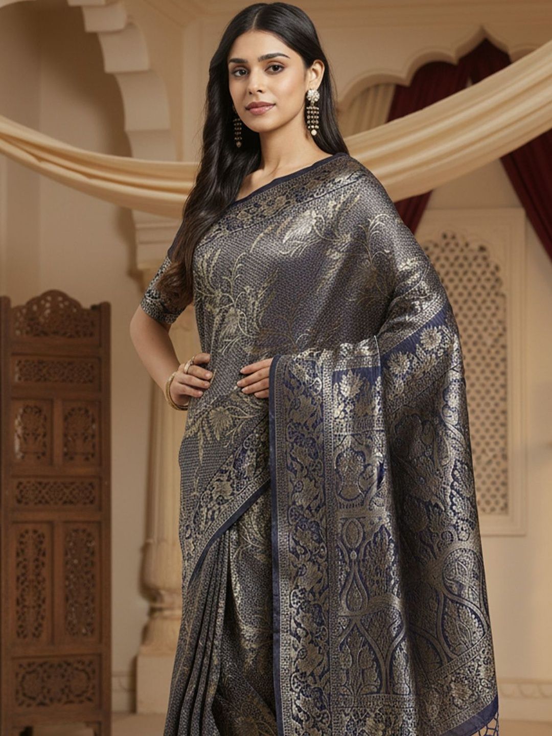 Anouk Rustic Ethnic Motifs Woven Design Zari Banarasi Saree-picture-27