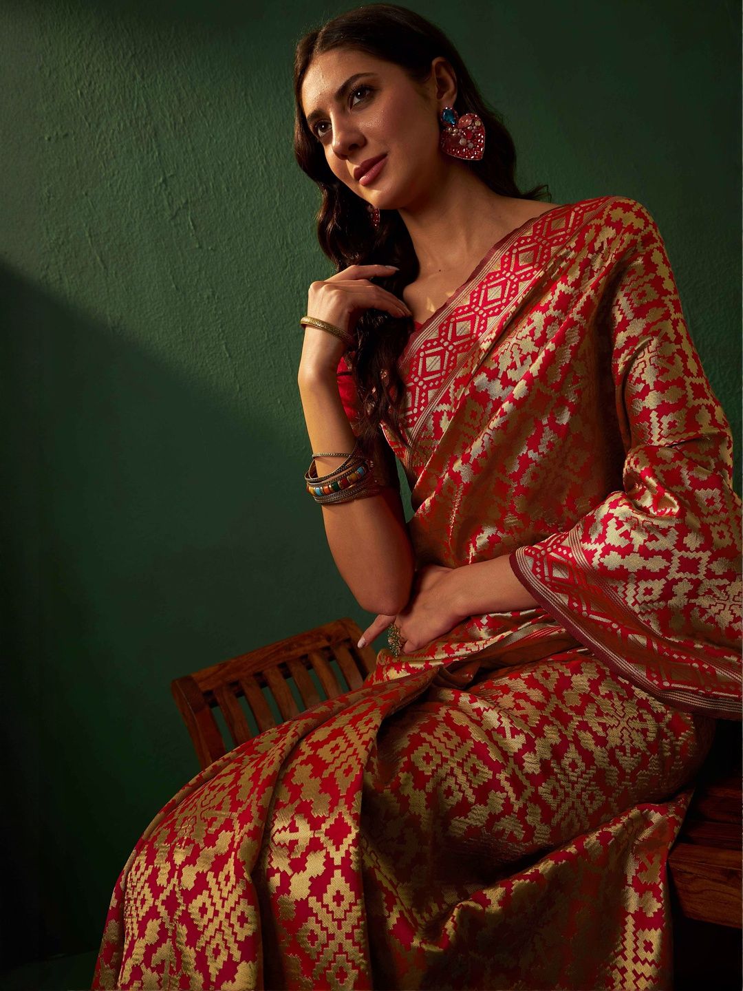 Desi Fusion Ethnic Motifs Woven Design Zari Heavy Work Saree-picture-33