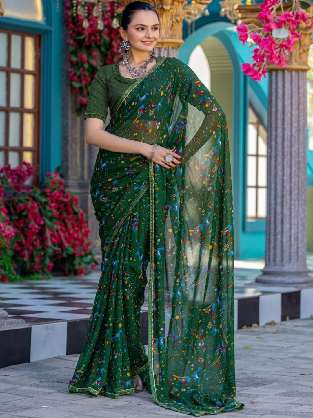 Leelavati Ethnic Motifs Printed Pure Chiffon Saree-picture-13