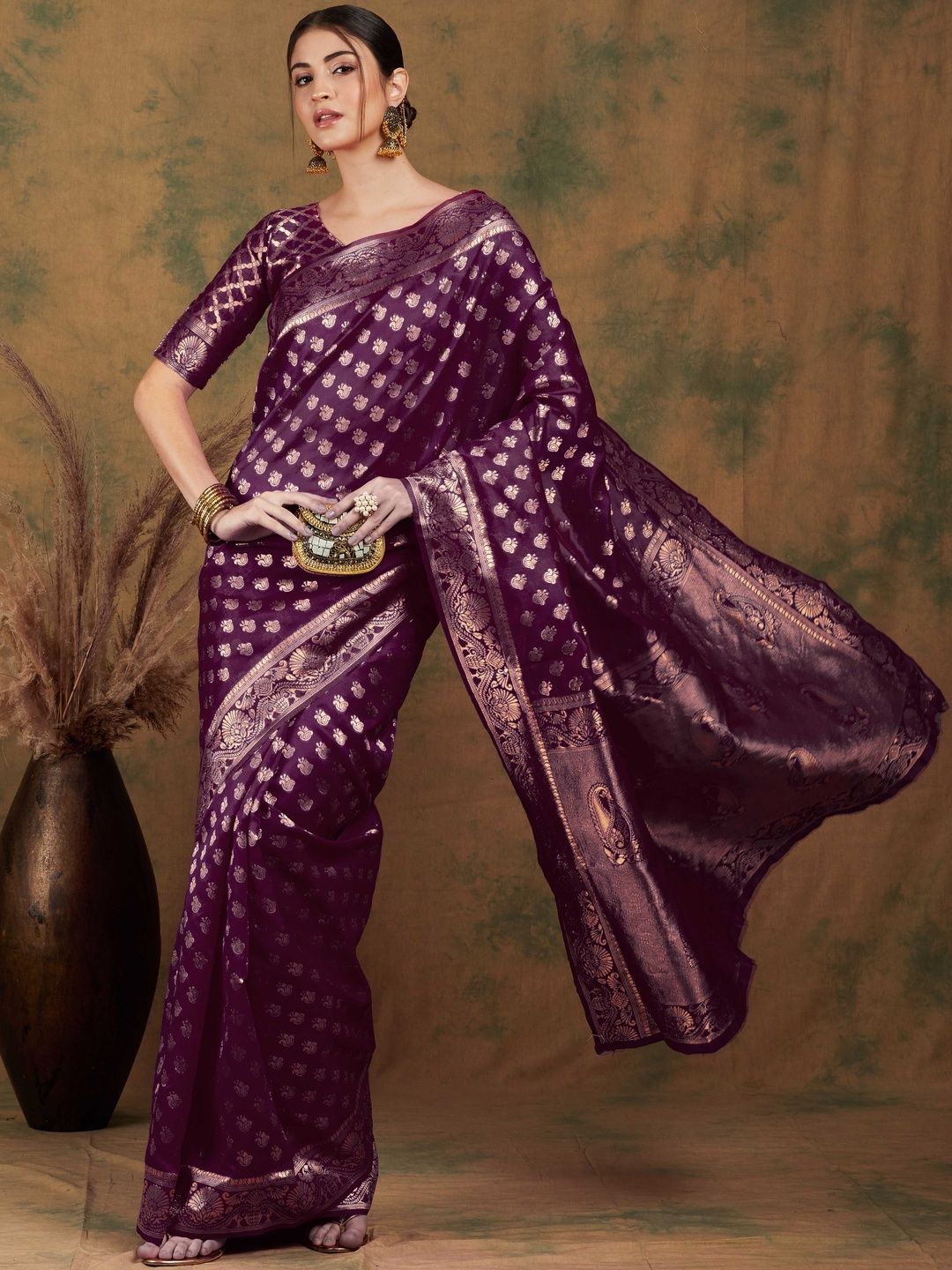 Desi Fusion Ethnic Motifs Woven Design Zari Saree-picture-36